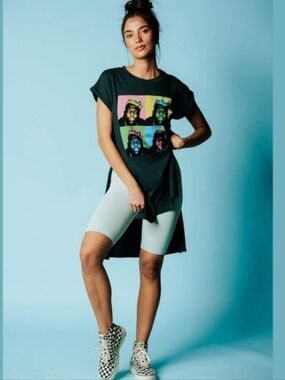 Free People x Daydreamer Shirt Womens Small Retro Black Biggie Slit Hi Lo Tee XS